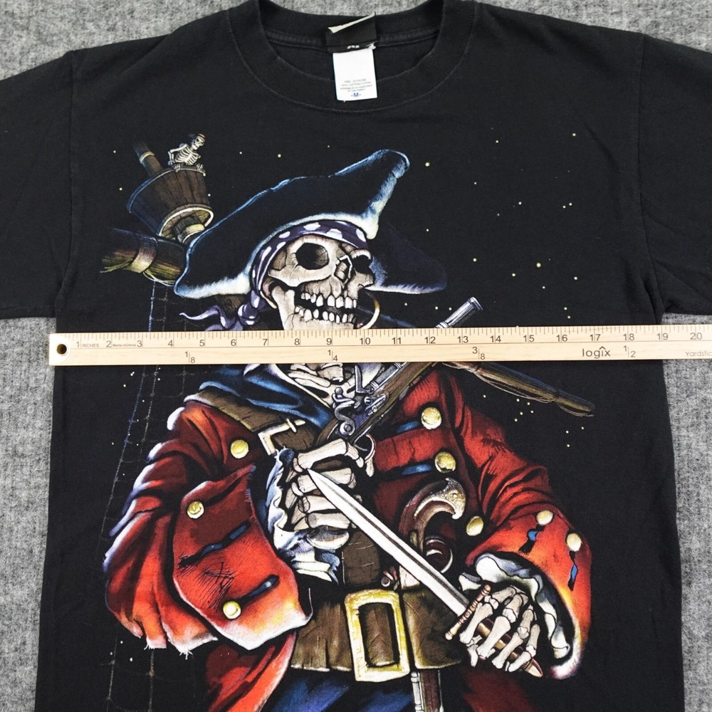 Vintage Liquid Blue T-Shirt Adult Medium Black Dead‎ Skeleton Pirate Y2K 2000's - Picture 9 of 10